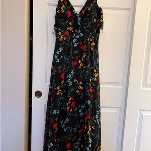 Night Way Collections Black Maxi Dress with Multicolor Floral Design